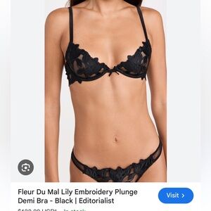 Victoria's Secret Ziggy Glam Floral Black Lace Bra Set 38C/L